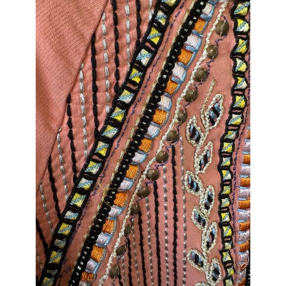 Anthropologie Akemi + Kin Peach Embroidered Bohemian Crew Neck Sweatshirt S - Picture 9 of 9